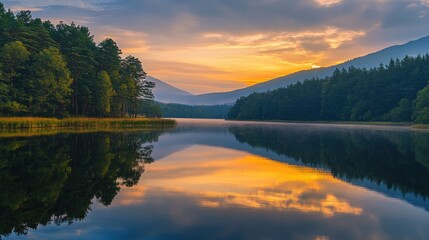 Wall Mural - Serene Lake Reflection at Dawn