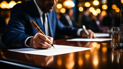 A man shaking hands with another man shaking hands, signing a document, signing a contract, signing a document, signing a contract