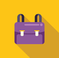 Poster - purple school bag with two yellow buckles casting a long shadow on a yellow background