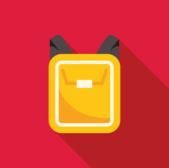 Poster - minimalist vector illustration of a yellow school backpack casting a long shadow on a red background