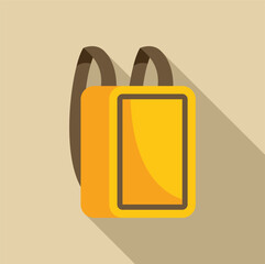 Poster - simple flat design illustration of a yellow backpack casting a long shadow on a brown background