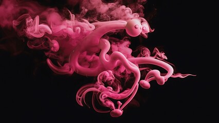 Wall Mural - Black background with pink mystical smoke