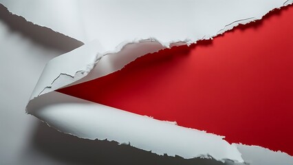 Wall Mural - Ripped white textured paper with copy space on red background