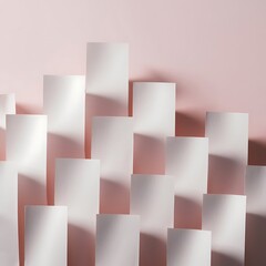 Wall Mural - Top view of blank and empty sheets of paper on pink background with copy space