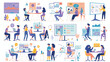 © RABBI - Teamwork web concept with people scenes mega set in flat design. Bundle of character situations with brainstorming for developing business,