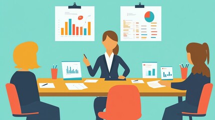Poster - Businesswoman presenting data to colleagues at a meeting