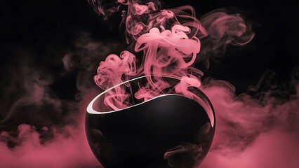 Wall Mural - Black background with pink mystical smoke