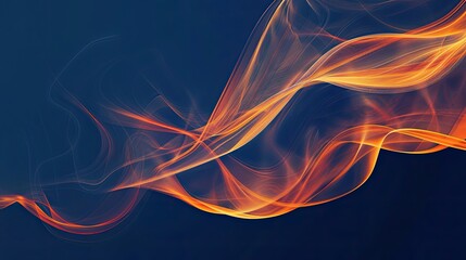 Wall Mural - Flowing lines of orange and gold flames blend into a tranquil dark blue backdrop