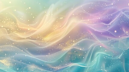 Wall Mural - Gentle flowing waves of turquoise and lilac blend with gold in retro gradient backdrop