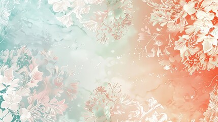 Canvas Print - Wallpaper blending coral lavender and teal hues featuring delicate lace designs and a soft glowing background