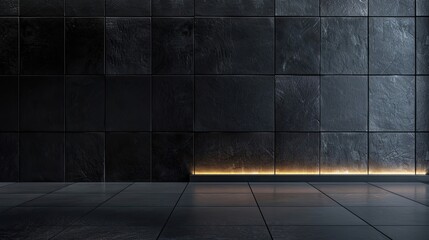 Sticker - Sleek black tiled wallpaper with glossy finish small uniform tiles and cool lighting creating a minimalist backdrop