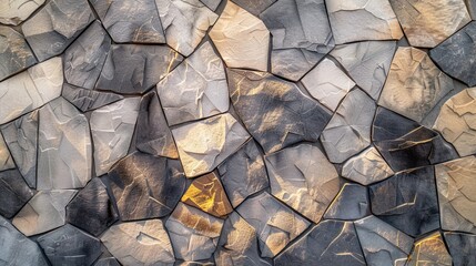 Canvas Print - Contemporary stone wall backdrop featuring smooth stones in gray and beige