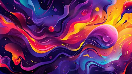 Wall Mural - Pop art wallpaper with swirling abstract forms neon colors and halftone shading