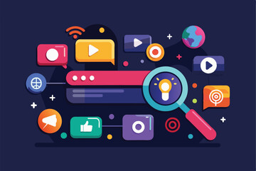 Fototapete - A search bar widget UI concept illustrating the process of selecting the appropriate SEO agency for your needs.