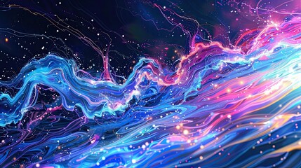 Wall Mural - Energetic wallpaper with abstract water patterns neon colors and dynamic comic lines
