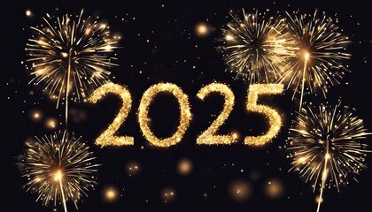 Wall Mural - A fireworks display with the number 2025 written in gold letters