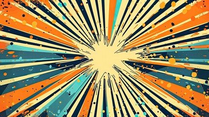 Background with orange tones radial lines and comic-style starbursts