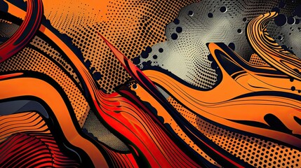 Backdrop with comic book pop art elements in orange featuring motion lines and dots