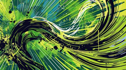 Wall Mural - Comic book-inspired background in green featuring swirling shapes and motion lines