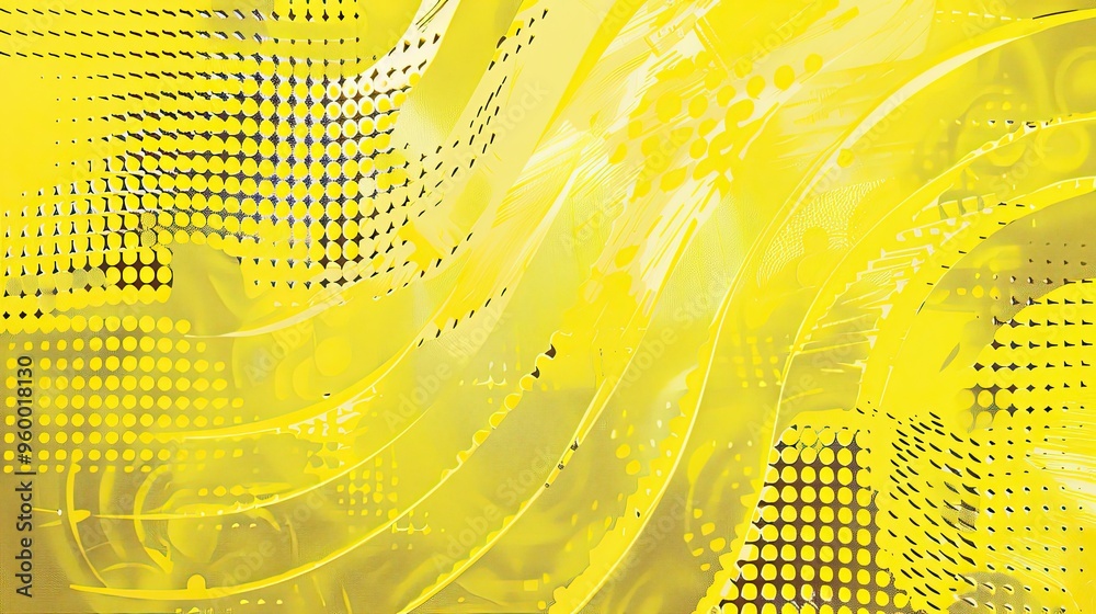 Dynamic yellow wallpaper with comic patterns bold shapes and radial ...