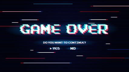 Poster - Game over background, glitch pixels device screen.Pixel Game Over, 8-bit Pixel Game Over.	
