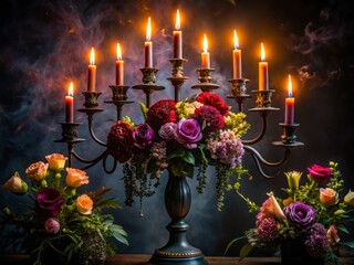 Wall Mural - Dark mysterious mystical candelabra flower arrangement