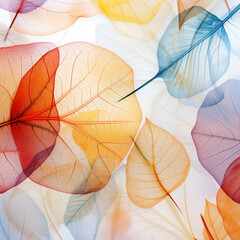 Fresh and young transparant spring summer leaves, colorful abstract background