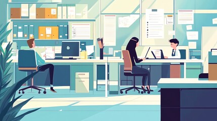 Poster - Three People Working in a Modern Office Setting