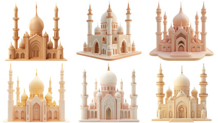 Islamic mosque architecture set isolated on transparent background