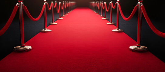 Red Carpet Entrance with Golden Stanchions -  Exclusive Event, VIP Access, Award Ceremony Background