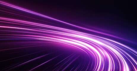 Aufkleber - Curved light trails in purple and pink hues on black background. Futuristic abstract motion design. High quality photo