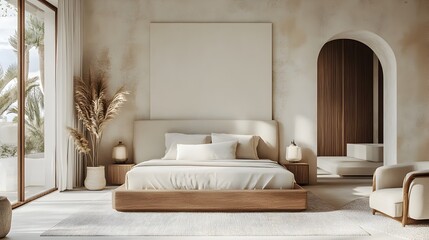 Poster - minimalistic and serene modern bedroom with chic furnishings a calming oasis of tranquility and rela