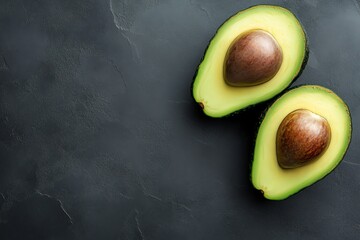 Two Halved Avocados on Dark Background