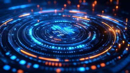 Futuristic Digital Interface with Blue and Orange Lights