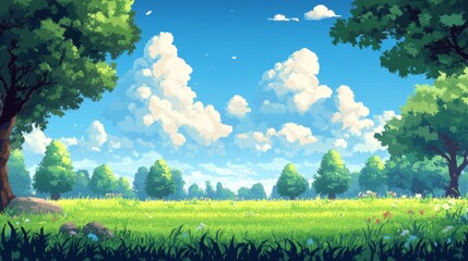 Wall Mural - idyllic summer day in a vast green field