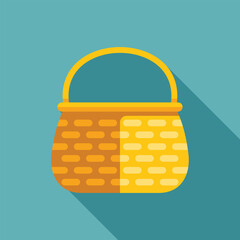 Poster - Empty wicker basket with a long shadow on a blue background, perfect for representing gathering, storage, or a picnic