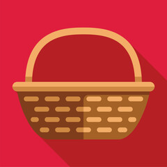 Poster - Empty wicker basket standing on red background, flat design icon with long shadow