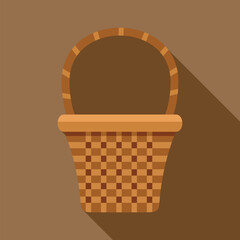 Poster - Empty wicker basket with a checkered pattern stands out against a brown background, casting a long shadow