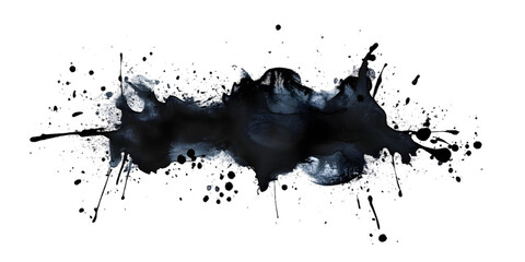 Poster -  Black ink watercolor splash. Black ink splatter stain isolated png