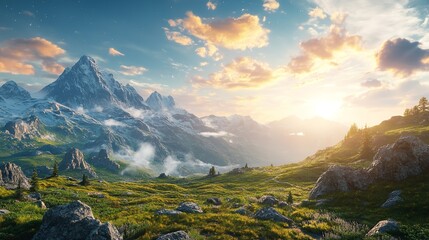 Beautiful panoramic view of mountains and lake in the morning