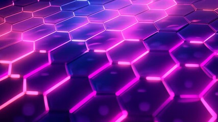 Poster - abstract background with glowing hexagons in blue and purple colors, 3d illustration, Create an abstract background hexagon pattern with glowing lights