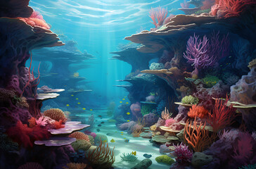 Wall Mural - under water ocean background landscape. Generative Ai