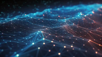 Poster - 3d rendering of abstract technology background with connecting dots and lines. Network concept, Cyber big data flow, blockchain data fields, and network line connect stream