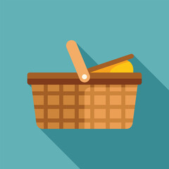 Poster - wicker picnic basket full of food waiting to be eaten on a sunny day