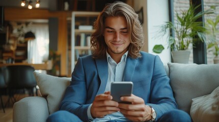 Sticker - Young Man Using Smartphone at Home