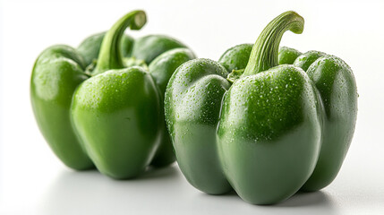 Fresh green bell peppers with droplets of water, perfect for healthy meals and vibrant recipes.