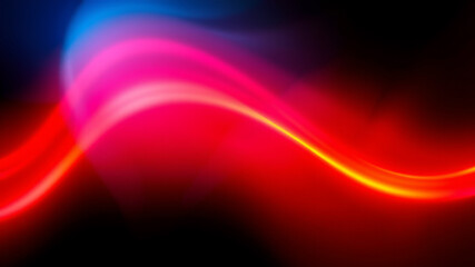 Wall Mural - Grainy gradient background blue red yellow abstract glowing color wave black backdrop noise texture