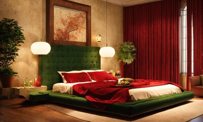 interior of classic bedroom, comfortable king size bed. ai generative