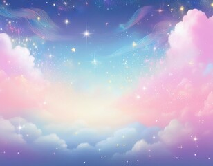 Wall Mural - Dream background in pastel colors with beautiful clouds and sparkling stars