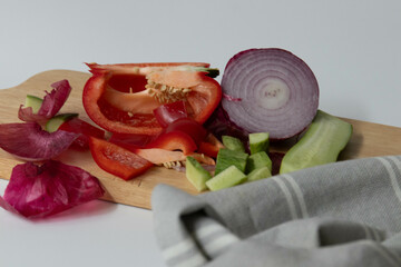 Healthy Food Concept, Organic Vegetable and Chopping Board